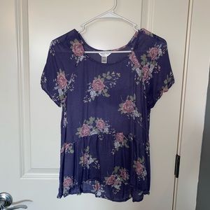 Purple flowey, flower printed top.